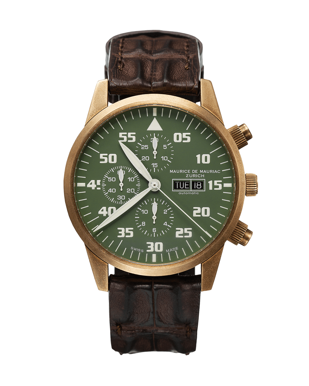 Chronographen Uhr in Bronze mit grünem Zifferblatt