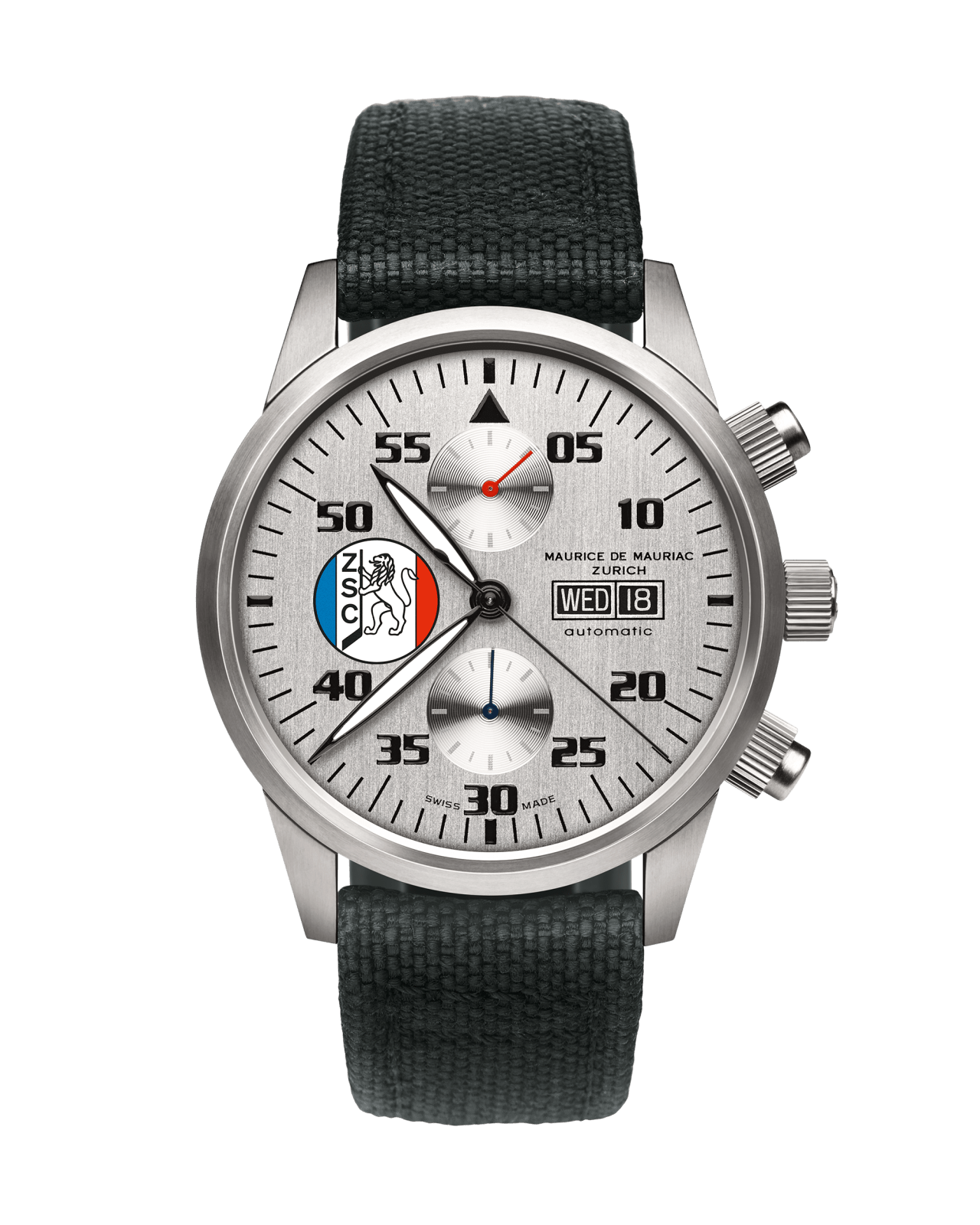 Chronographen Uhr mit weissem Zifferbaltt und schwarzem Uhren Armband