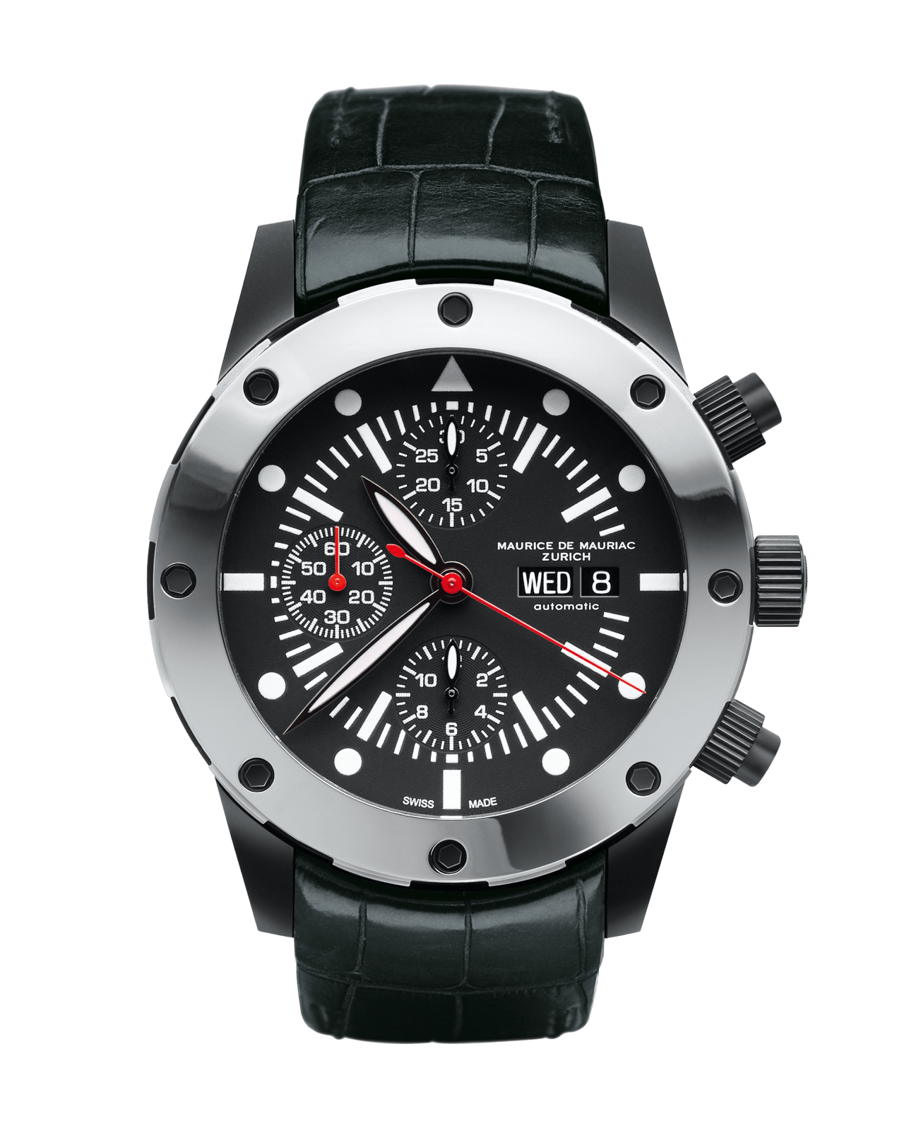 Chronograph Taucher Uhr mit dunklem Zifferblatt und Uhrenband aus Leder