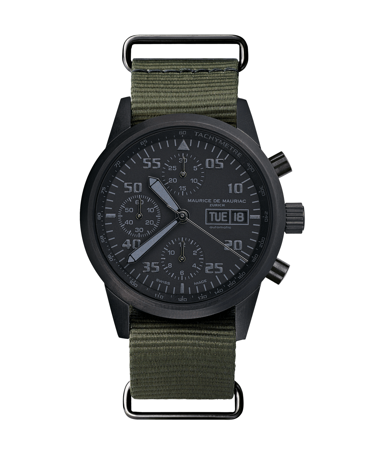 Chrono Uhr in schwarz mit PVD Beschichtung und Natoband in Grün