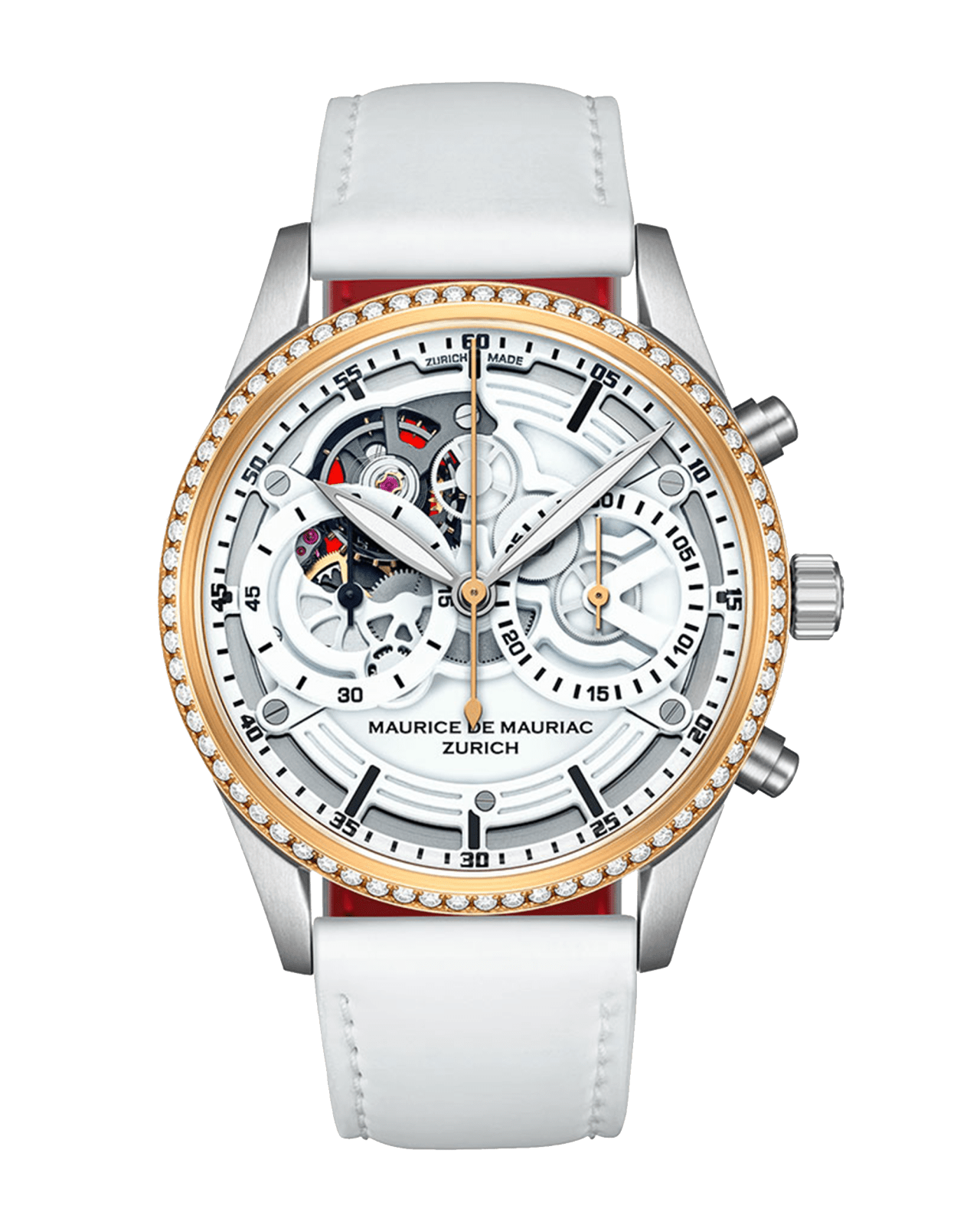 Skeleton Uhr. Limitiert auf 13 Stück und massives Rotgold (5N) Lünette mit 72 weissen Diamanten.