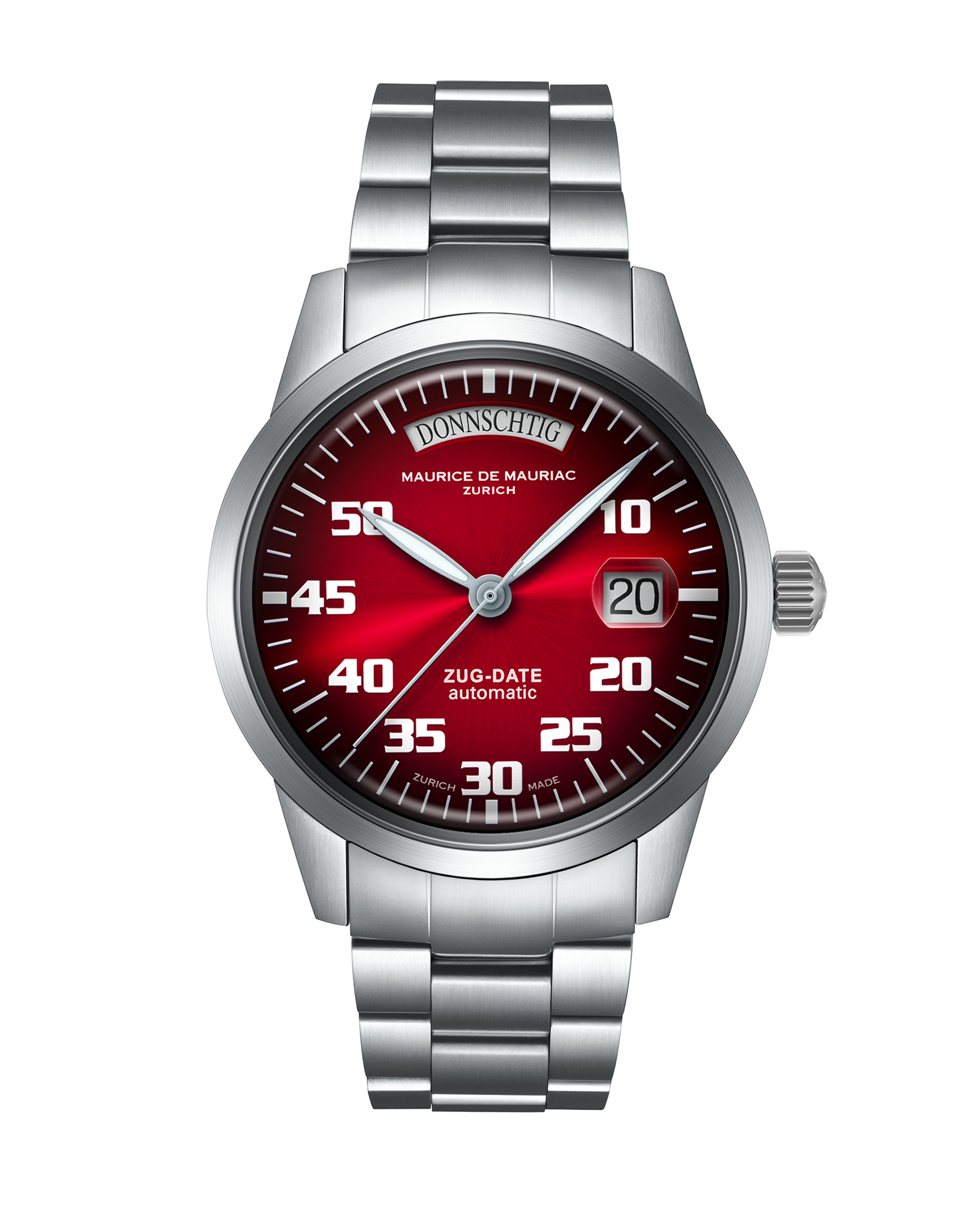 Automatic Modern: „Zug Date“ Kirschrot mit Stahlband