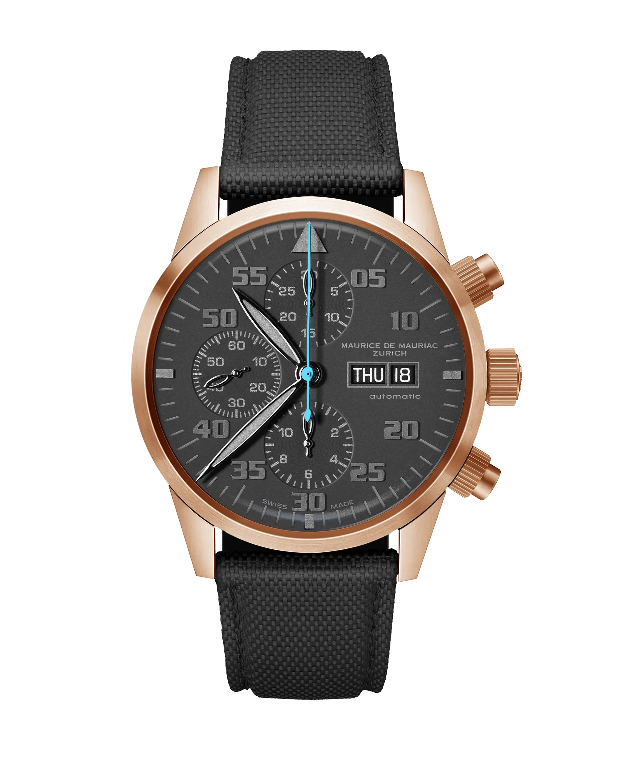 Zürcher Chrono Modern Bronze Schwarz | Blauer Zeiger
