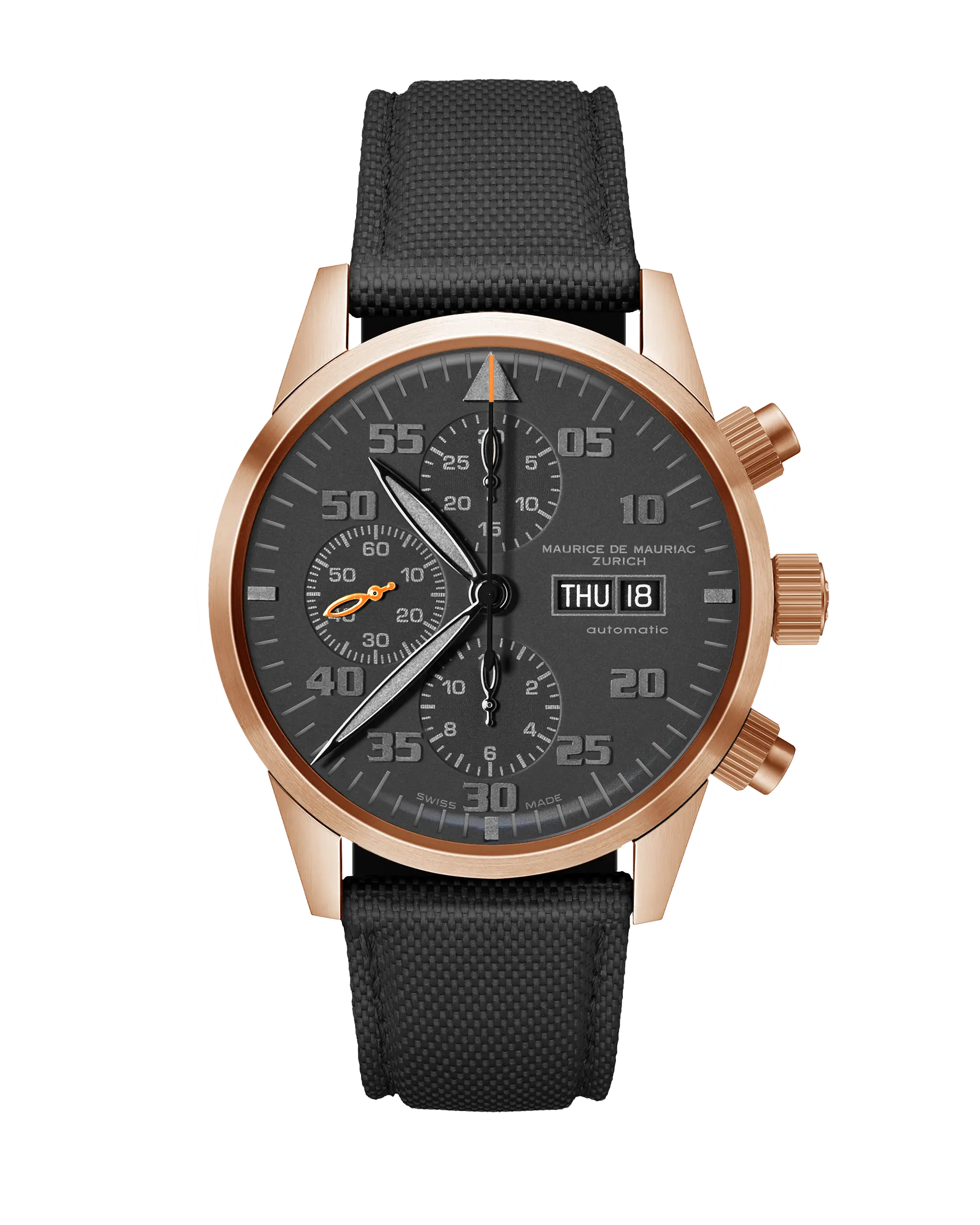 Zürcher Chrono Modern Bronze Schwarz | Oranger Zeiger