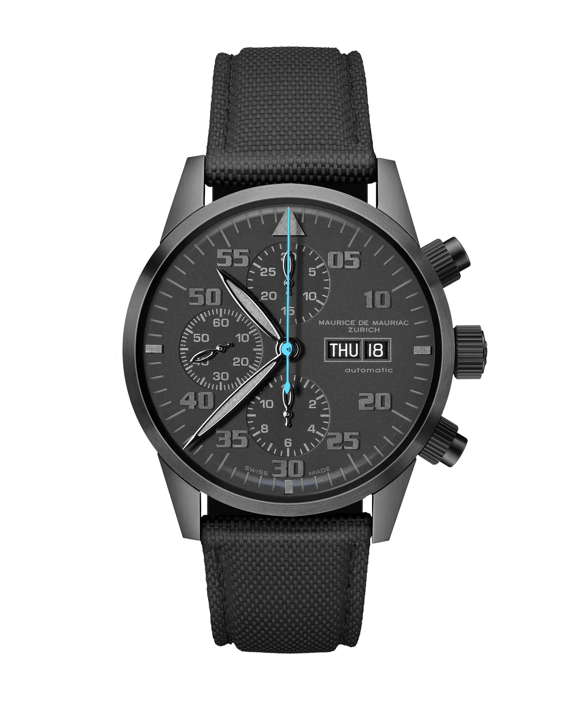 Zürcher Chrono Modern DLC Schwarz | Blauer Zeiger