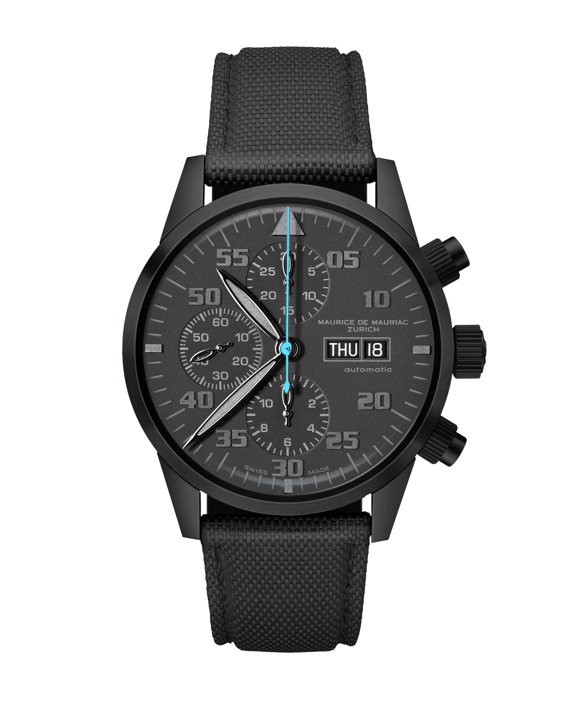 Zürcher Chrono Modern PVD Schwarz | Blauer Zeiger