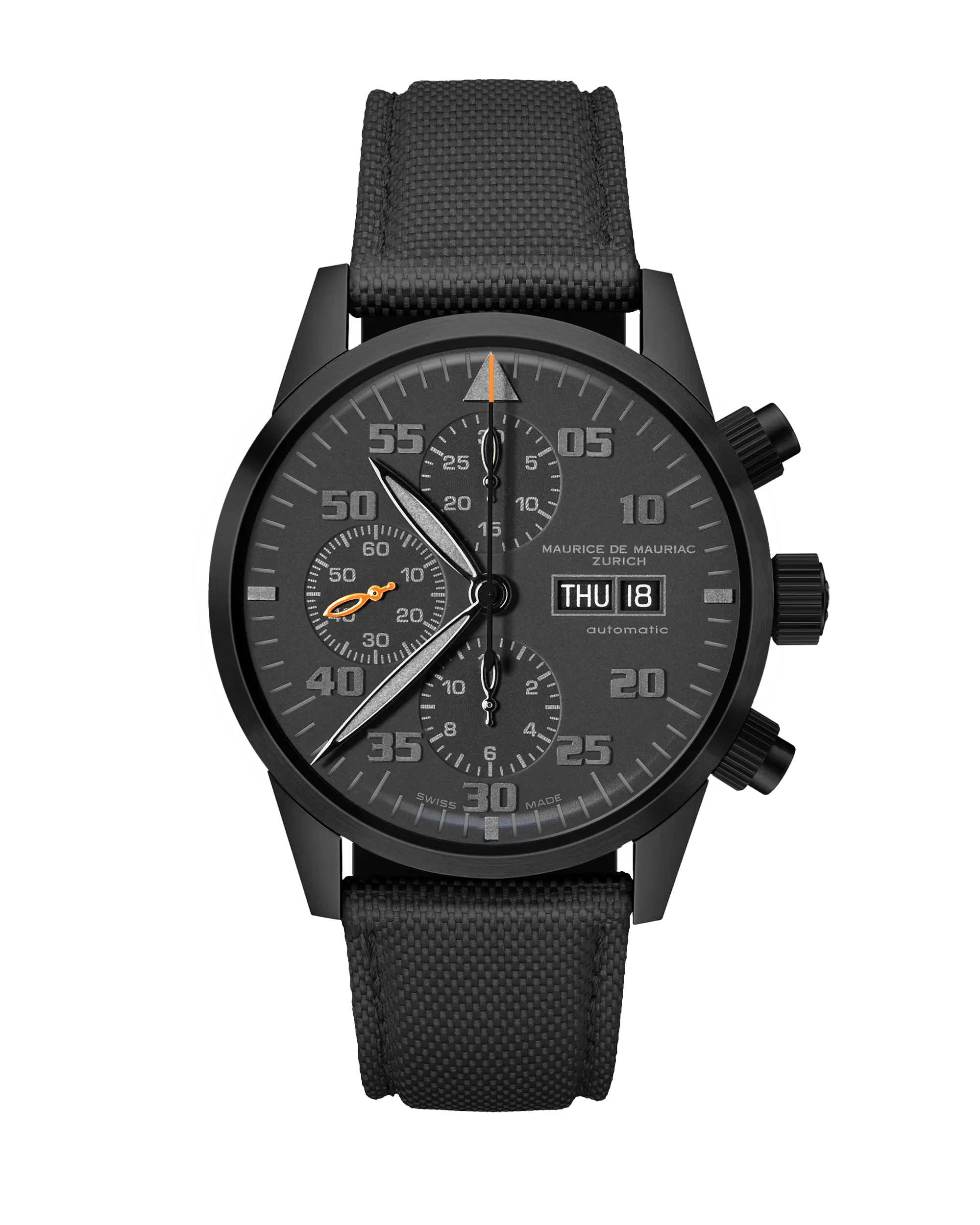 Zürcher Chrono Modern PVD Schwarz | Oranger Zeiger
