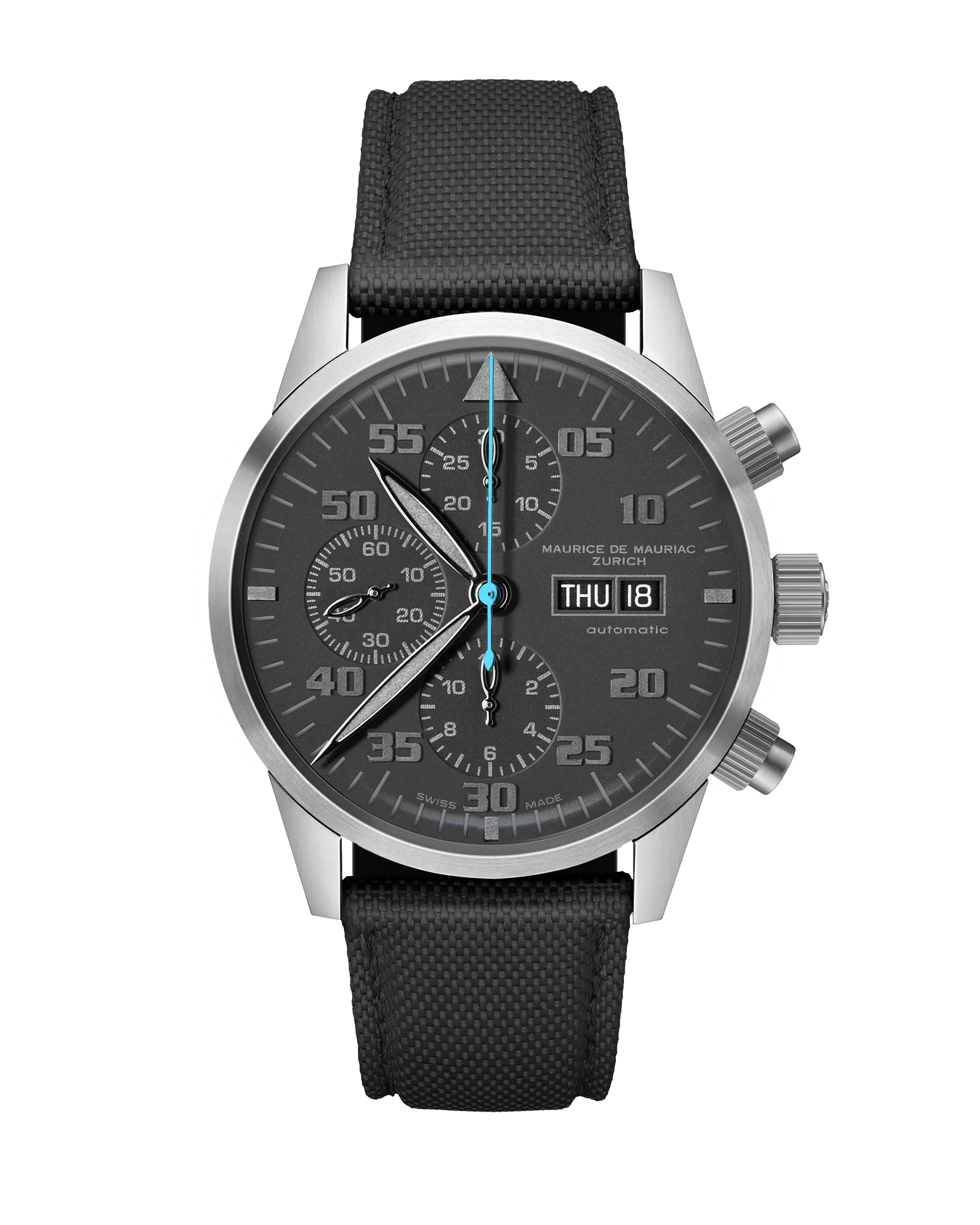 Zürcher Chrono Modern Stahl Schwarz | Blauer Zeiger
