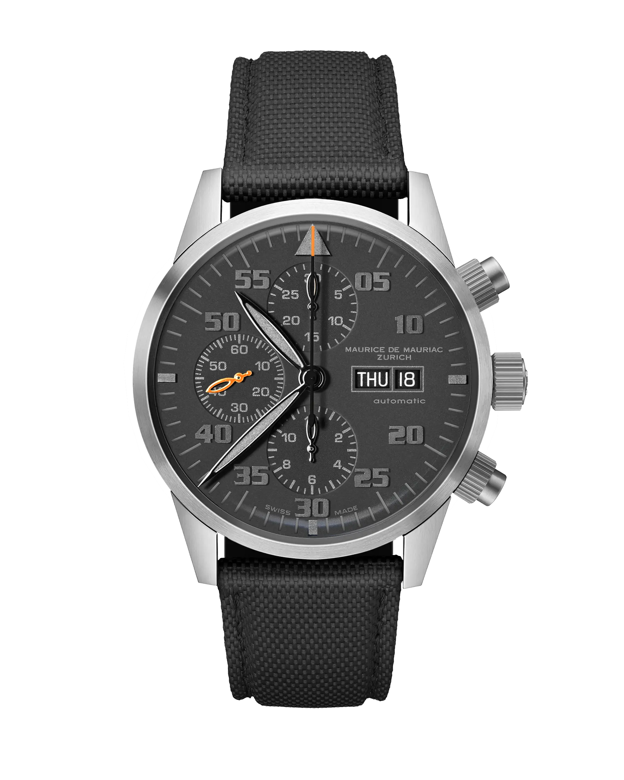 Zürcher Chrono Modern Stahl Schwarz | Oranger Zeiger