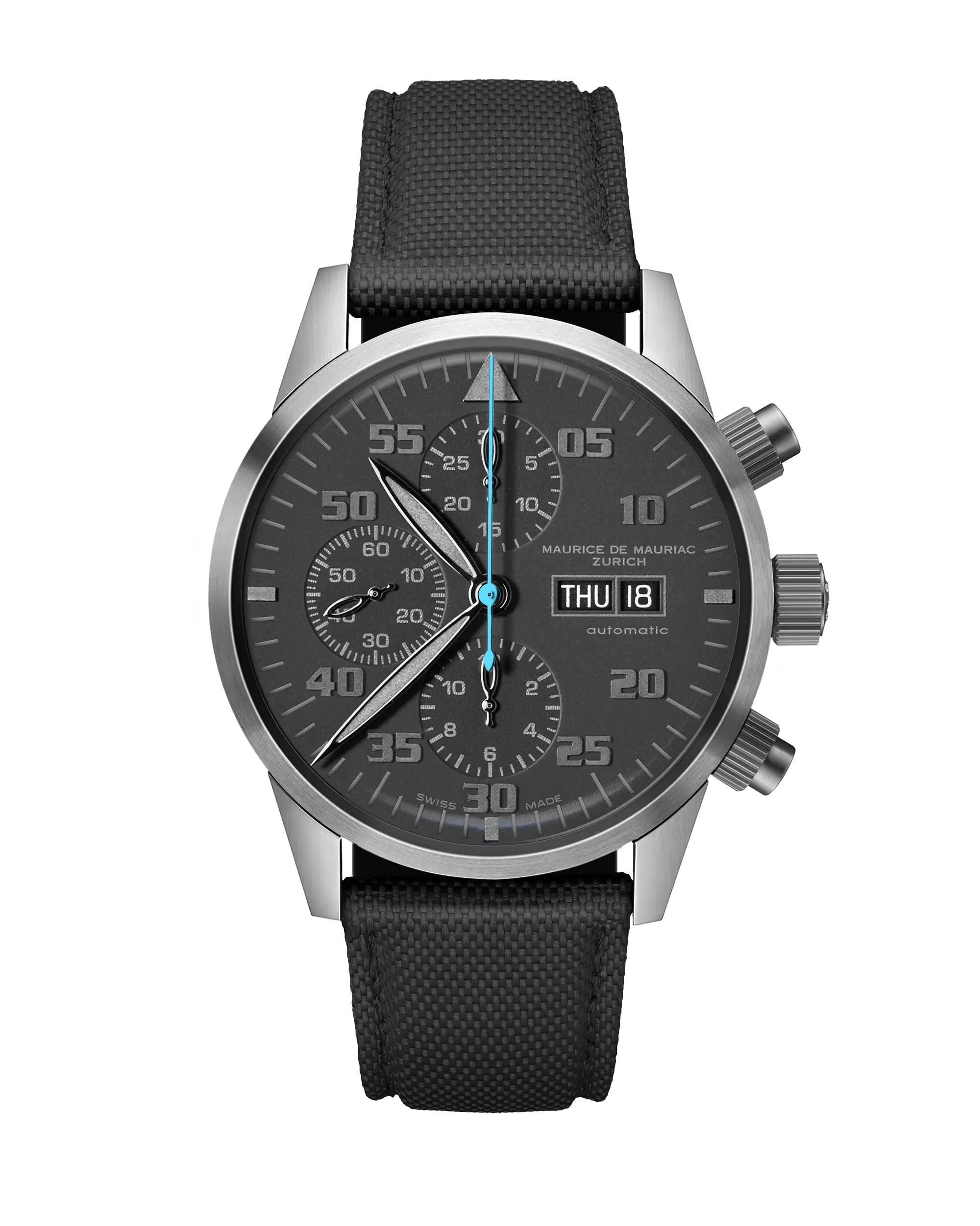 Zürcher Chrono Modern Titan Schwarz | Blauer Zeiger